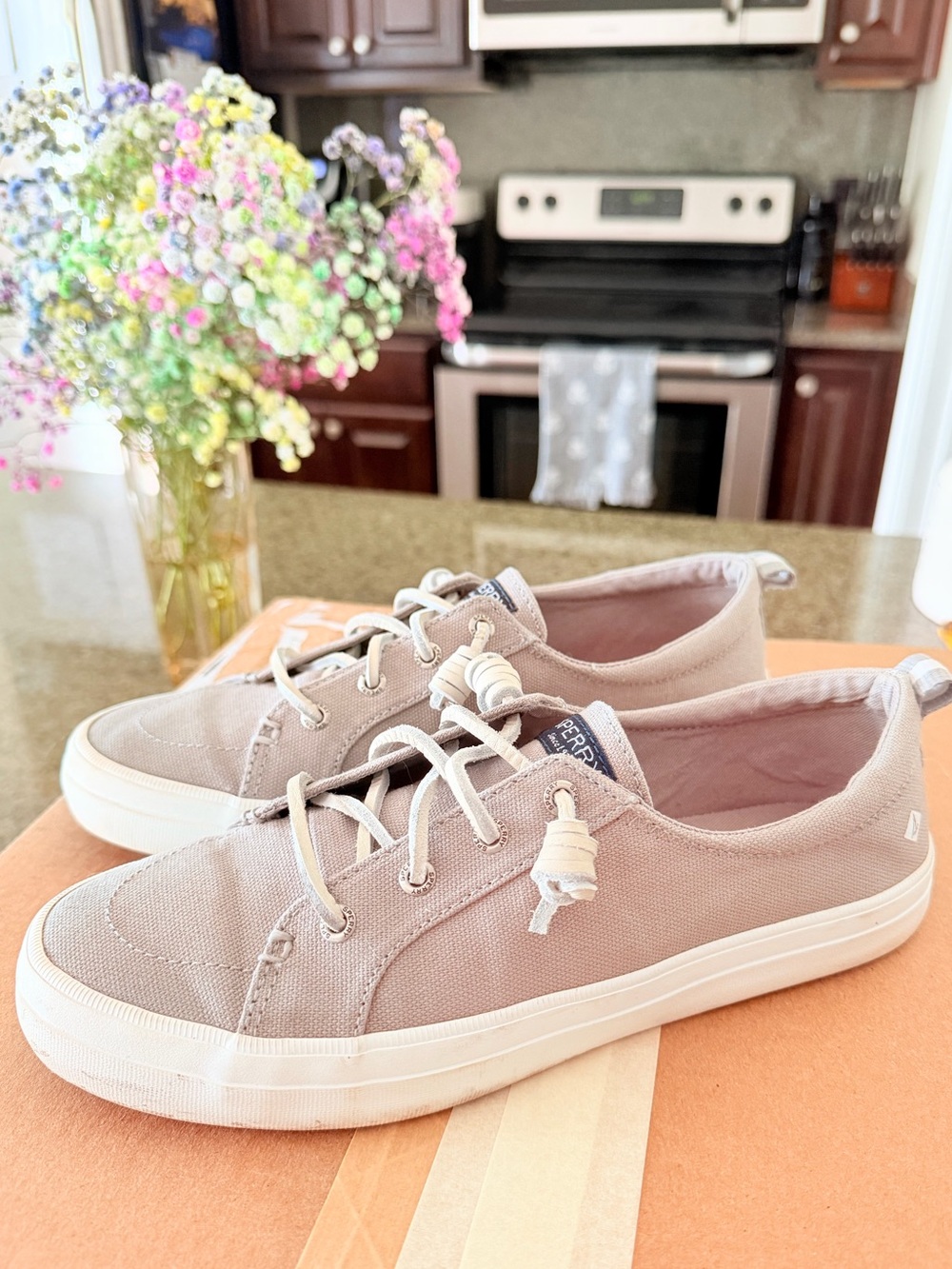 Sperry Gray Canvas slip ons